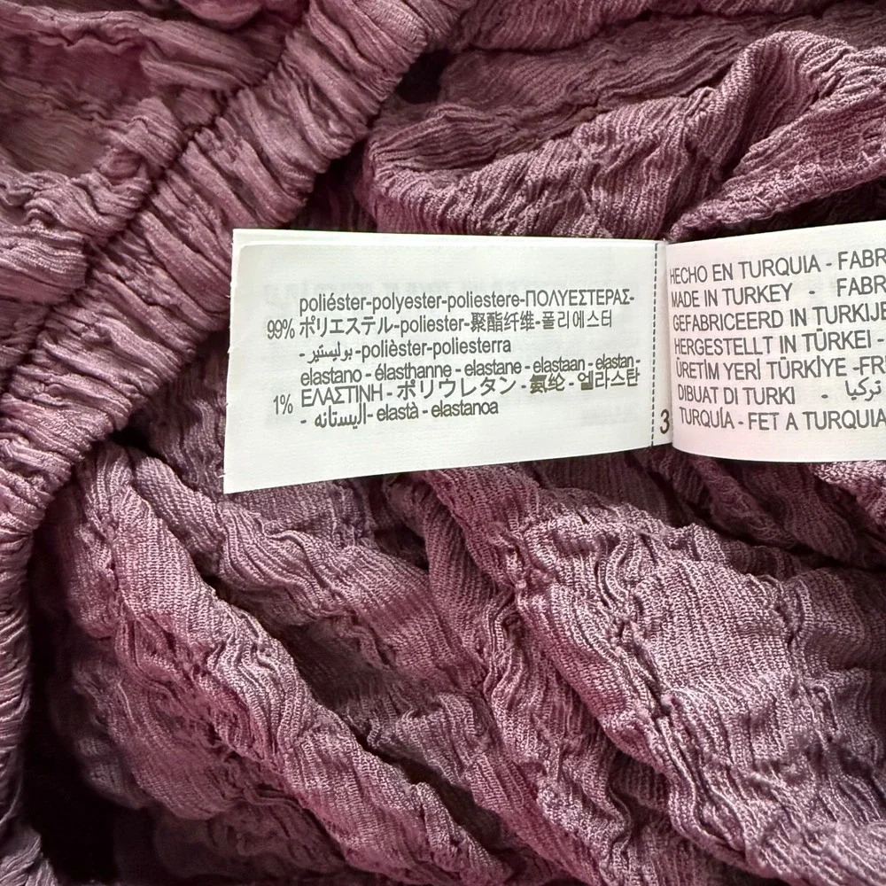 ZARA Textured Purple Gauze Cropped‎ Pants Elastic Waist Size Small